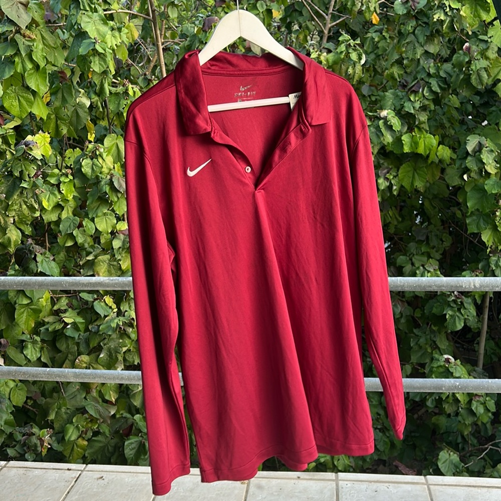NIKE Dri-FIT Maroon Golf Athletic Long Sleeve Lightweight Shirt Size XL